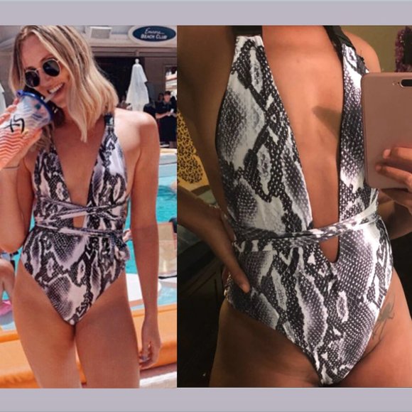 ❤️💋 La Farrah Sexy Snake Deep V Swimsuit - Picture 3 of 7